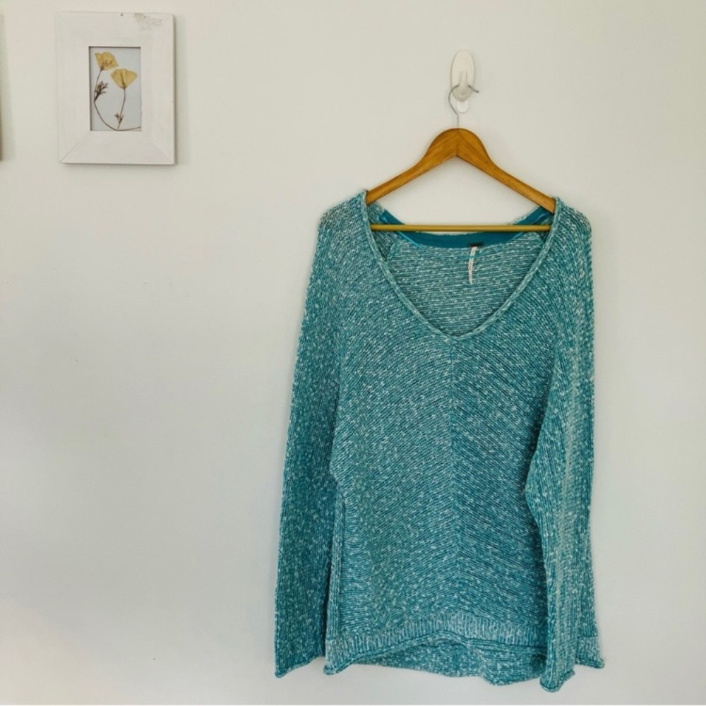 Free People Teal Scoop Neck Slouchy Sweater Dress Blue Turquoise Comfycore - Picture 11 of 13